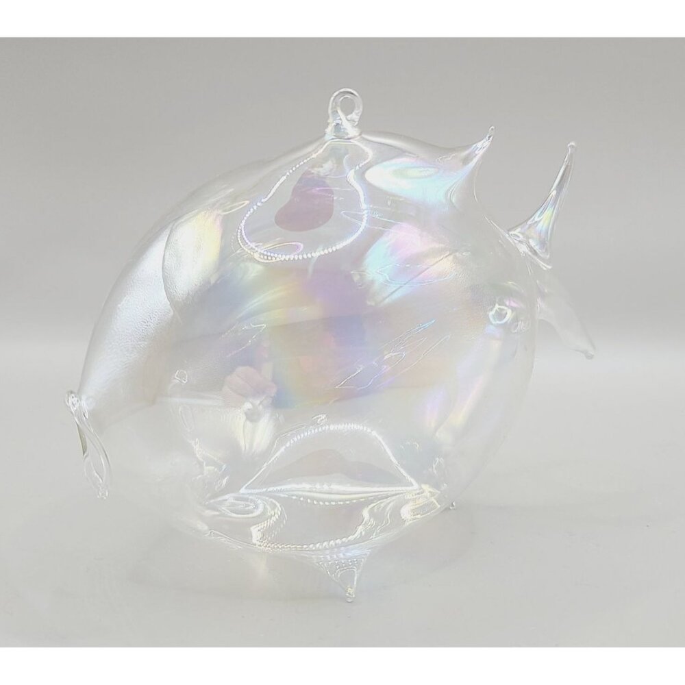 Silvestri Iridescent Blown Glass Fish W/ Hanging Loop Handcrafted Home Décor